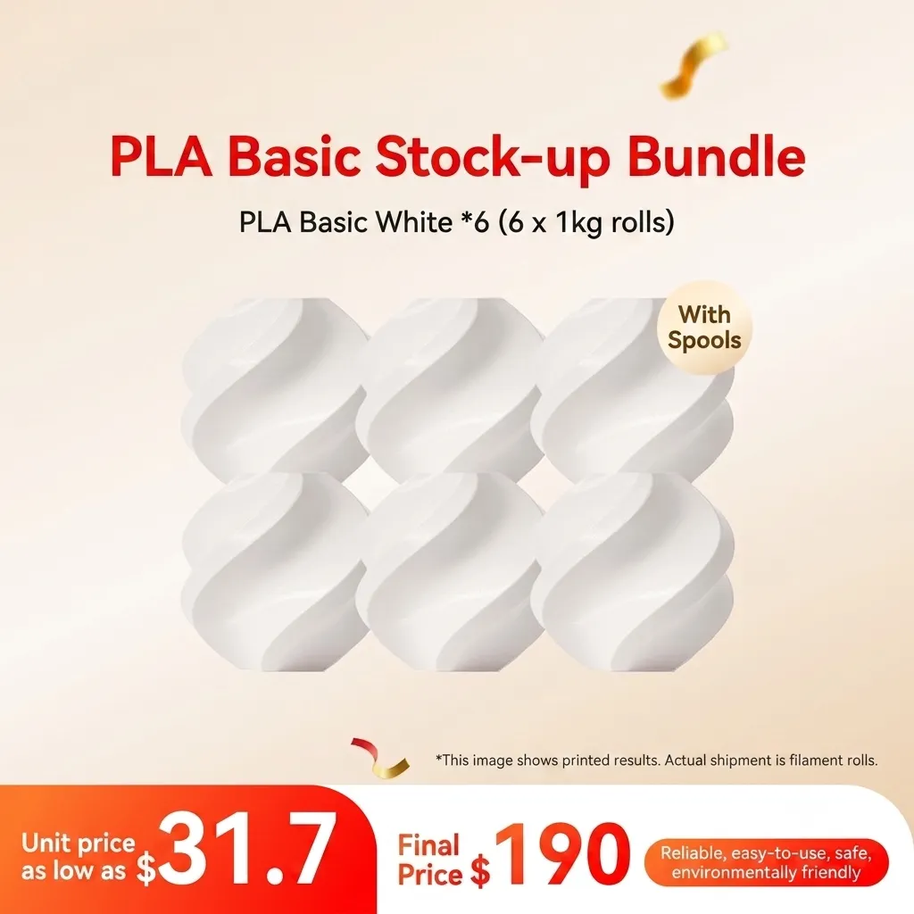 Bambu Lab PLA Basic White 6KG Stock-up Bundle (6x 1KG) - with Reusable Spools