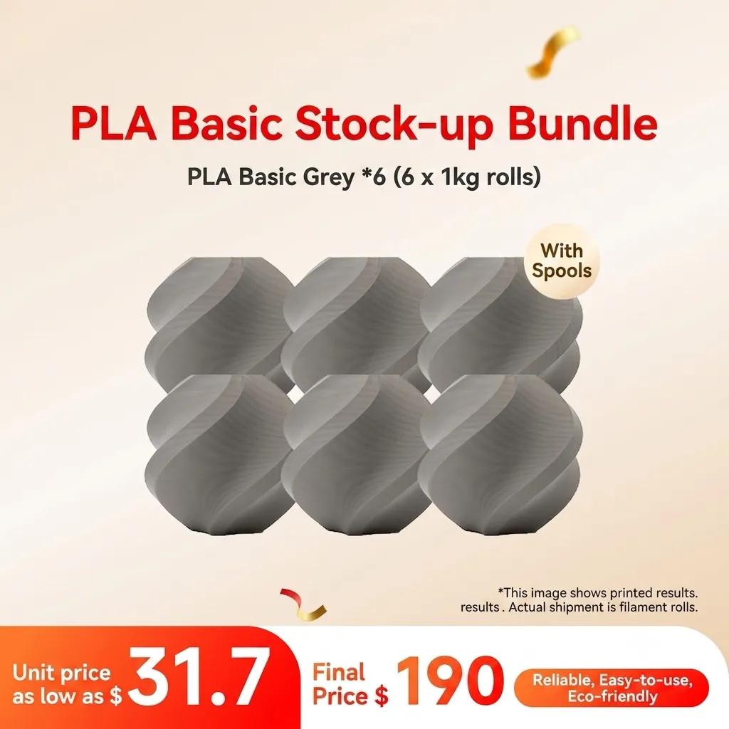 Bambu Lab PLA Basic Grey 6KG Stock-up Bundle (6x 1KG) - with Reusable Spools