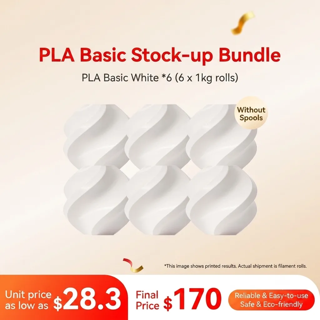 Bambu Lab PLA Basic White 6KG Stock-up Bundle (6x 1KG) - without Spools
