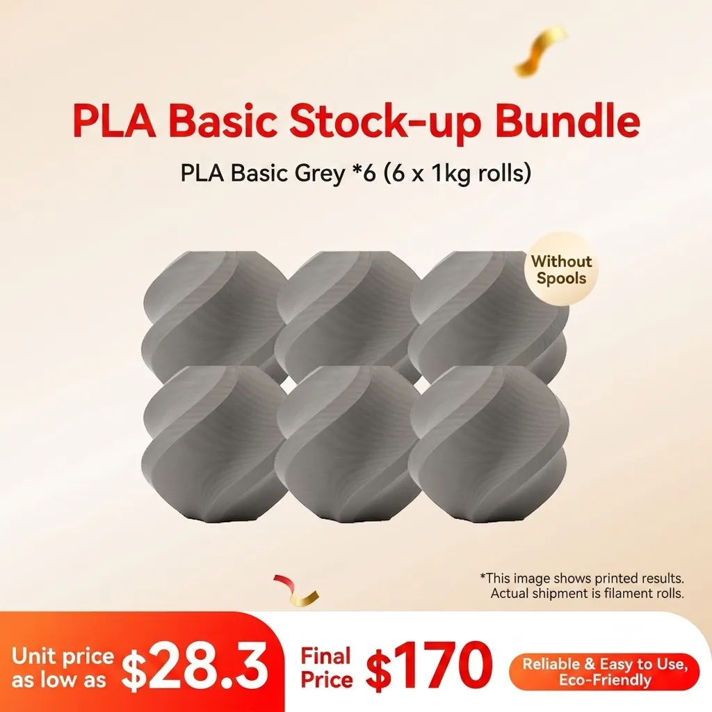 Bambu Lab PLA Basic Grey 6KG Stock-up Bundle (6x 1KG) - without Spools