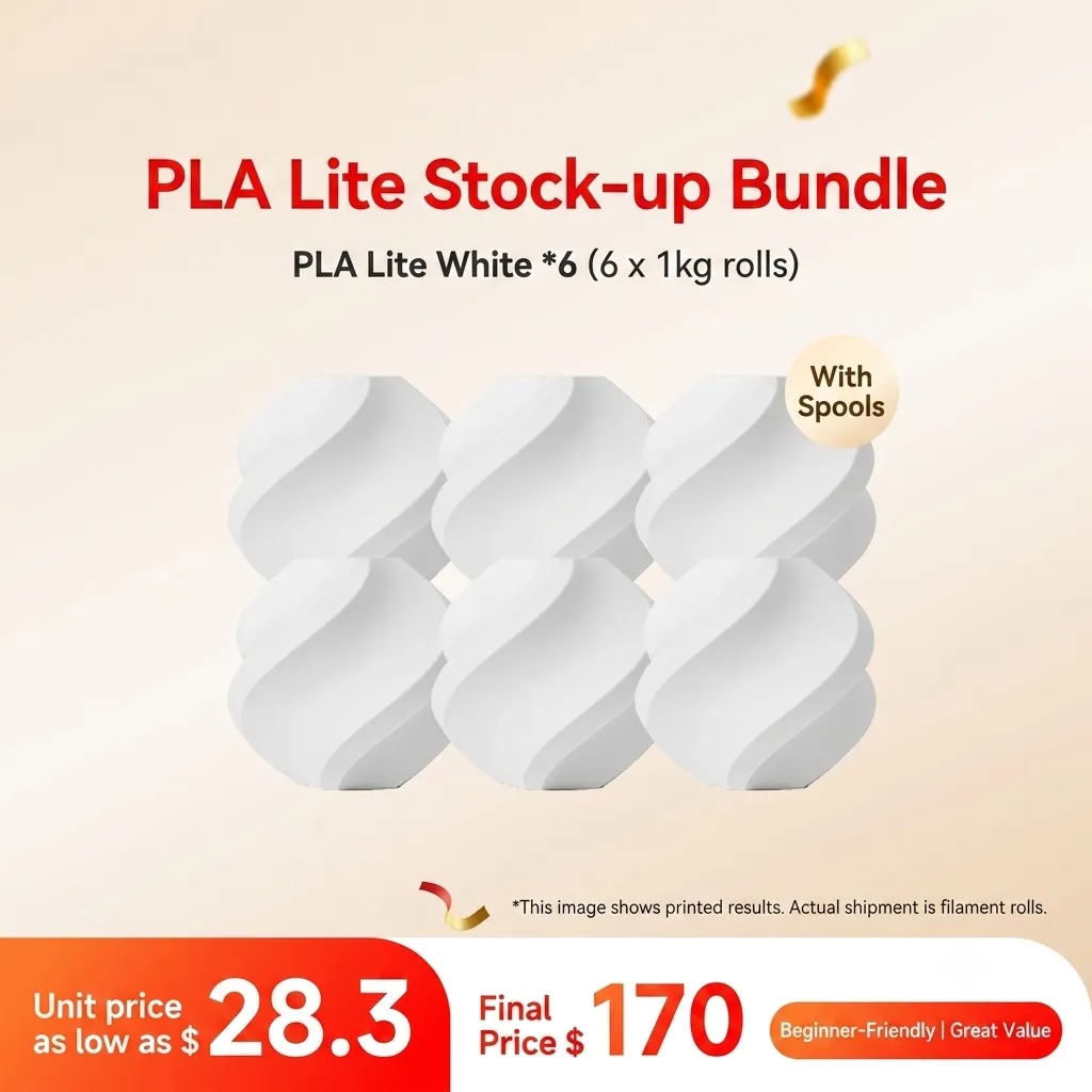 Bambu Lab PLA Lite White 6KG Stock-up Bundle (6x 1KG) - with Reusable Spools