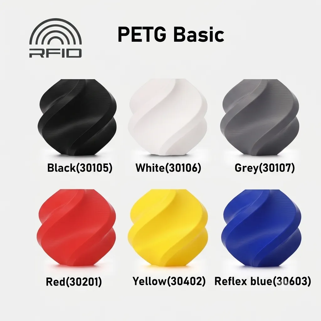 [PTGBMB001] Bambu Lab PETG Basic 6KG 6-Color Stock-up Bundle (Black/White/Grey/Red/Yellow/Blue, 1KG each) - with Reusable Spools